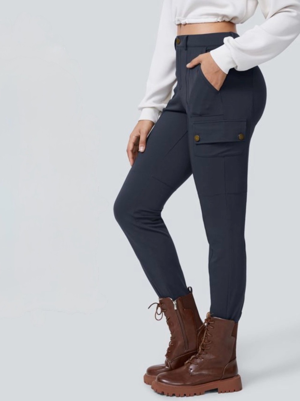 Halara Midnight Blue DayStretch High Waisted Skinny Cargo Pants Gold Snaps